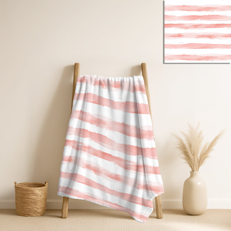 Rose et blanc Blush Lines - couverture peluche rayée, jeté en molleton rétro