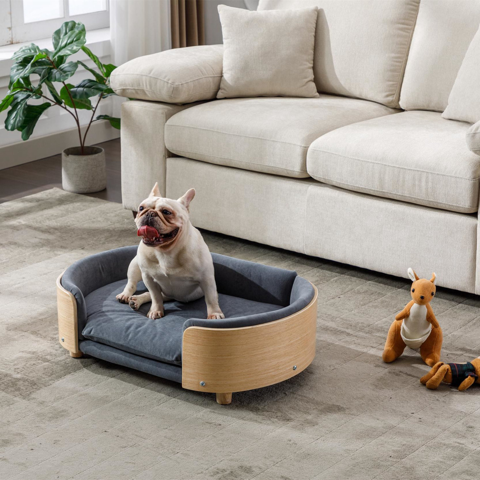 Inira Pet Bed, Dark Gray/Natural, 30.7" W x 20.08" D x 9.85" H