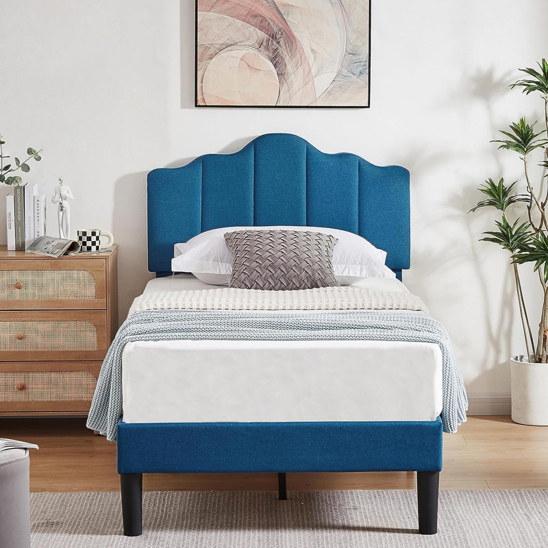Twin Upholstered Platform Bed With Tufted Headboard, No Box Spring, Twin