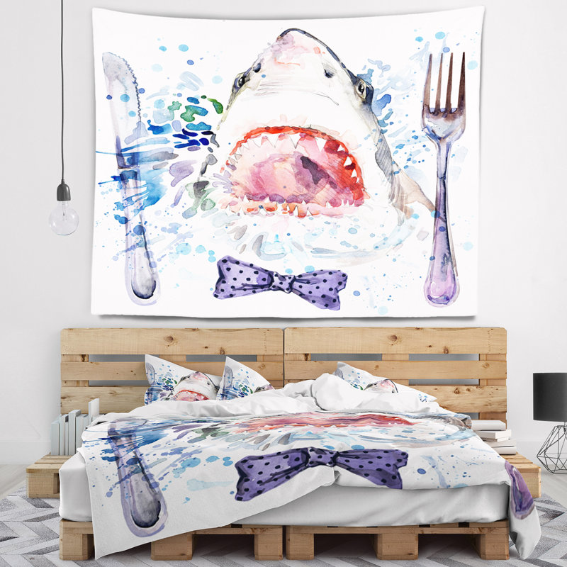 Tapisserie d'illustration de requin affamé Animal, H 32 po x l 39 po