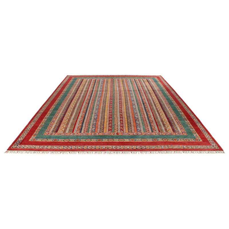 Tapis tribal turc 9 x 12 multicolore et rouge