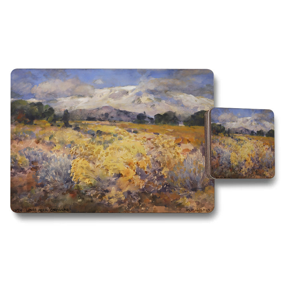 Impressionist Landscape Placemat and Coaster Set With Wildflower Field