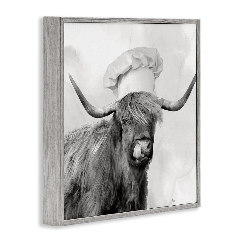 Kitchen Chef Cattle Framed Giclee, design by Nan, 17" H x 17" W, Farmhouse Gray Framed Giclee