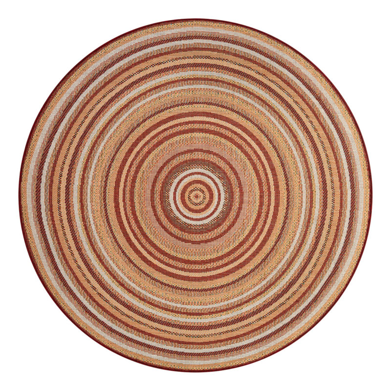 Xavi Geometric Burgundy/Beige Indoor/Outdoor Area Rug, Round 7'1"