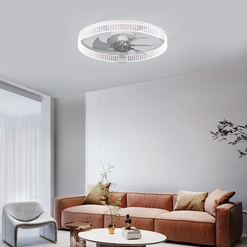 Ventilateur de plafond moderne à cage variable réversible à DEL à 6 vitesses avec lumière et télécommande Justino