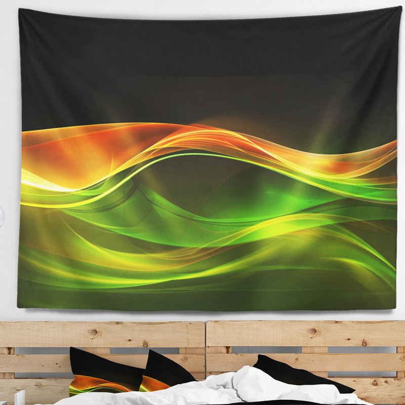 Abstrait vert jaune et tapisserie noire, H 32 po x l 39 po