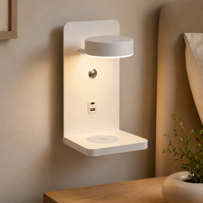 Modern LED Wall Sconce with Wireless Charger, USB and Type-C Ports