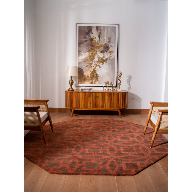 Bradford Hand Tufted Wool Eco-Friendly Area Rugs - Octagon, Brown Orange Color, Geometric Modern Design, High Pile Thick Handmade Anti Skid Area Rugs for Living Room, Bed Room