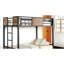 Lit superposé simple au-dessus industriel noir avec structure en métal, panneaux de bois et garnitures cloutées pour la chambre à coucher en finition, construction en bois