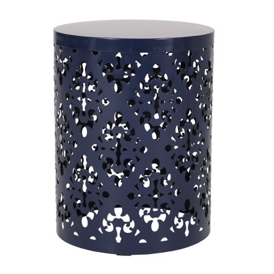 Table d'appoint d'extérieur en fer - Grande taille, bleu marine, motif taillé séduisant, l 13,75 po x P 13,75 po H, aucun assemblage requis