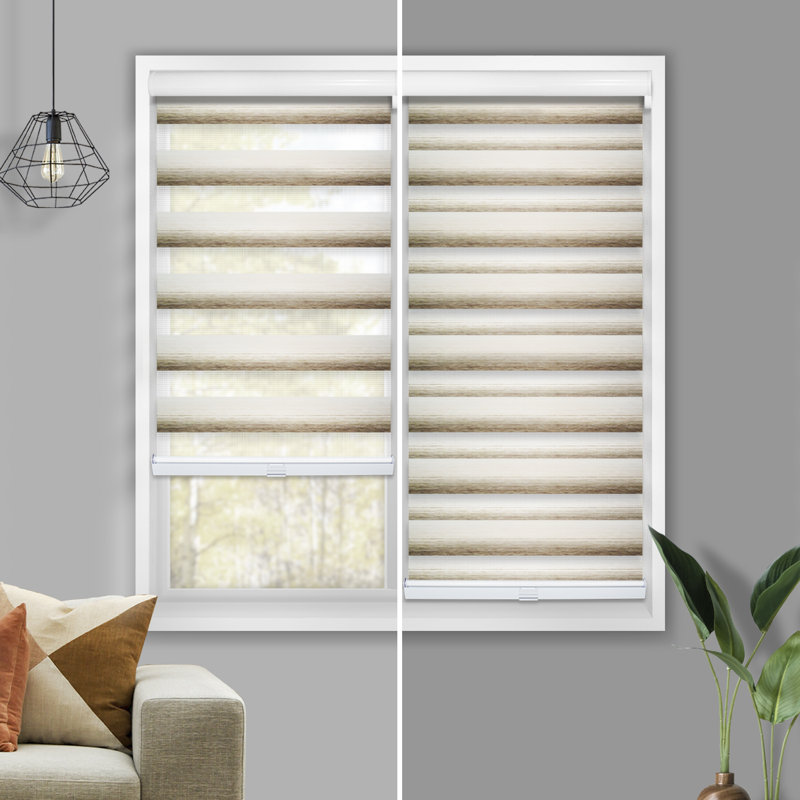 Custom Cordless Zebra Roller Shades – Premium Dual Layer Sheer and Solid Fabric Stripes - Light Filtering and Room Darkening