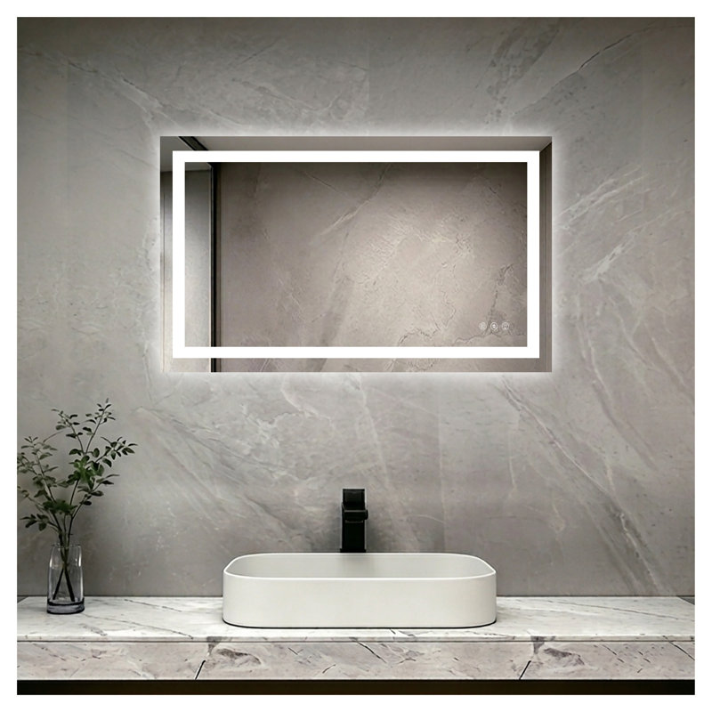 Miroir de salle de bain 40 po x 24 po à DEL avec éclairage avant et arrière, miroir de meuble-lavabo à intensité variable, 3 températures de couleur, antibuée, imperméable IP44, montage horizontal ou vertical, finition argentée