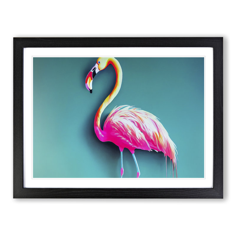 Magnetic Flamingo - Framed Print, 25cm H x 34cm W x 2cm D, Black