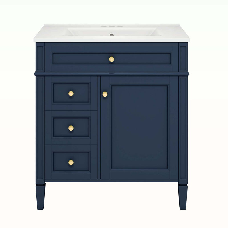 Armoire de rangement de salle de bain moderne avec 2 tiroirs et un tiroir basculant, lavabo supérieur