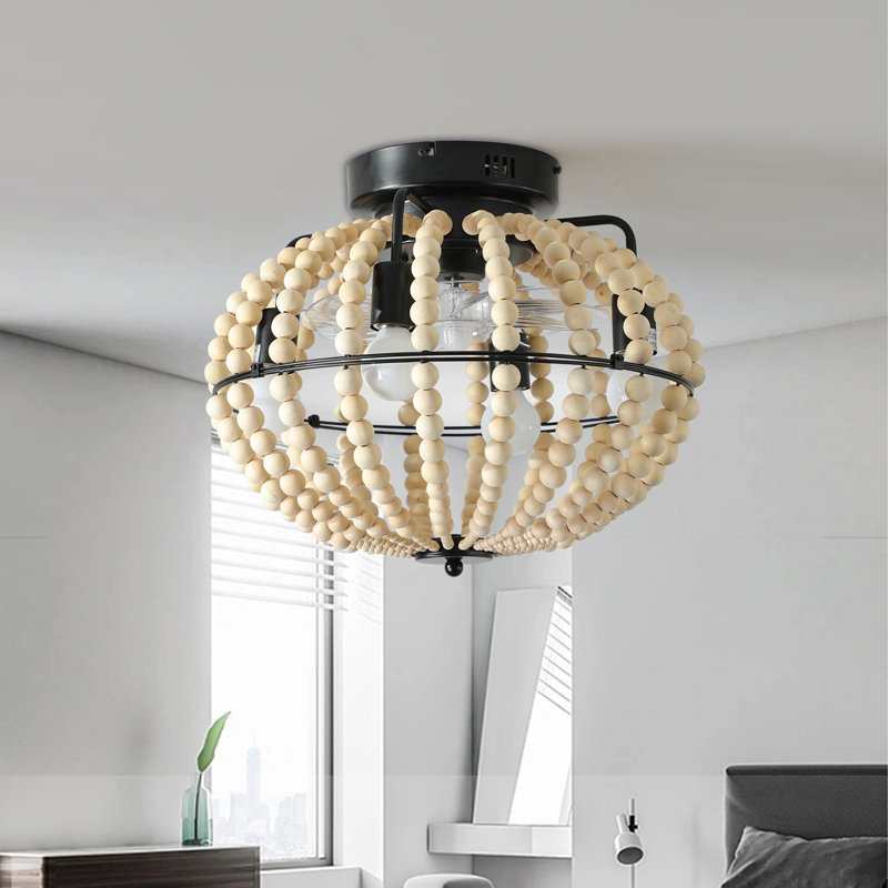 Bohemian Wood Beaded Ceiling Fan With Light