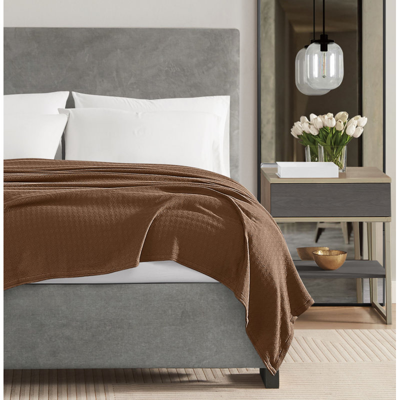Couverture en coton Vince Camuto Classic, Simple extra long, Chocolat / Brun
