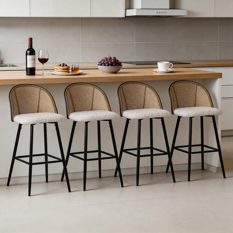 Upholstered Bar Stool, White, 4