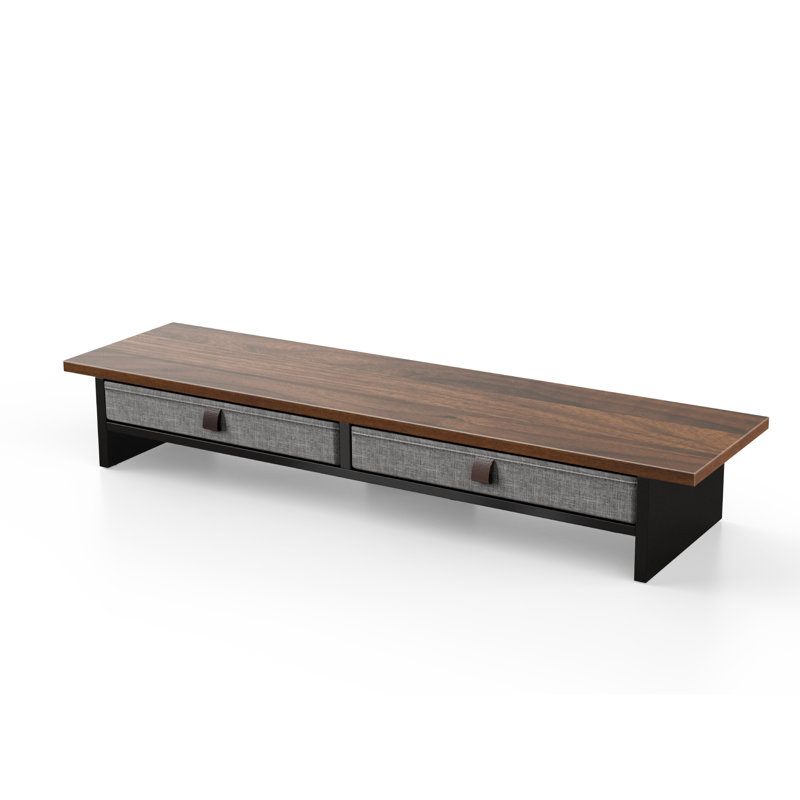 Support pour moniteur avec tiroir, support à 2 niveaux pour bureau, support d'ordinateur 35 pouces, Brun