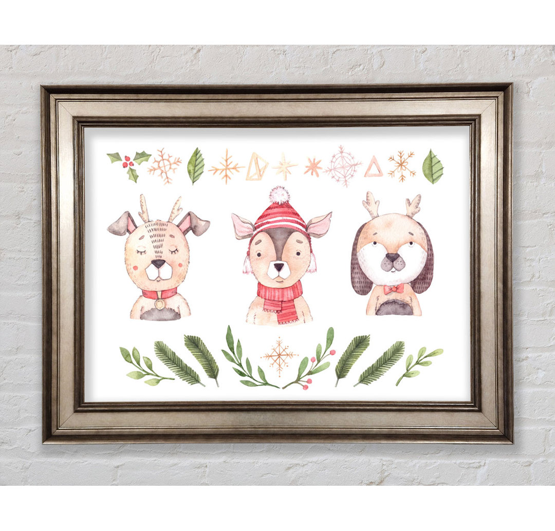 Three Woodlands Animals At Christmas - Einzelne Bilderrahmen Kunstdrucke