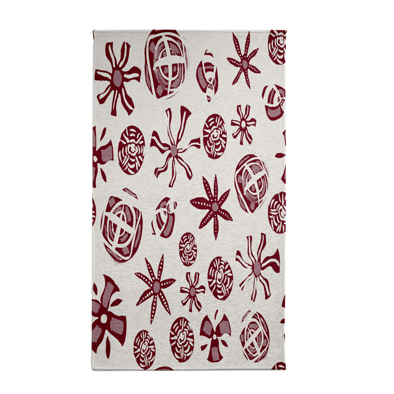 Tapis géométrique beige / rouge Alcesta, Rectangle 3 pi x 5 pi
