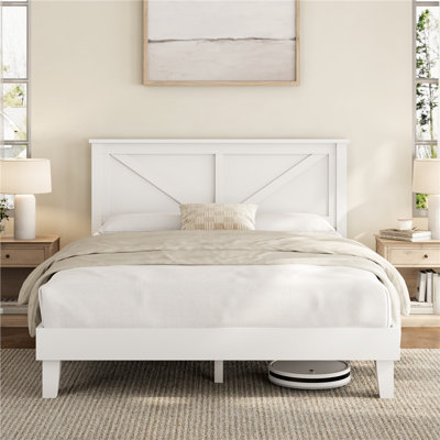 Farmhouse Wood Bed Platform with Headboard