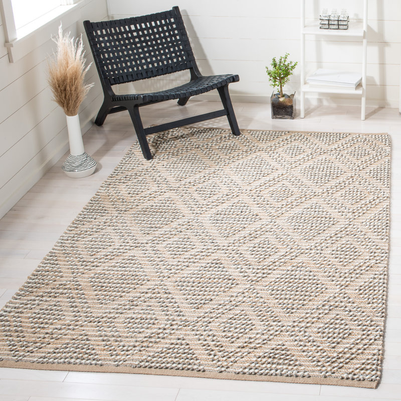 Natura Hand Woven Wool/Jute/Cotton Geometric Rug in Natural/Gray, Rectangle 4' x 6'