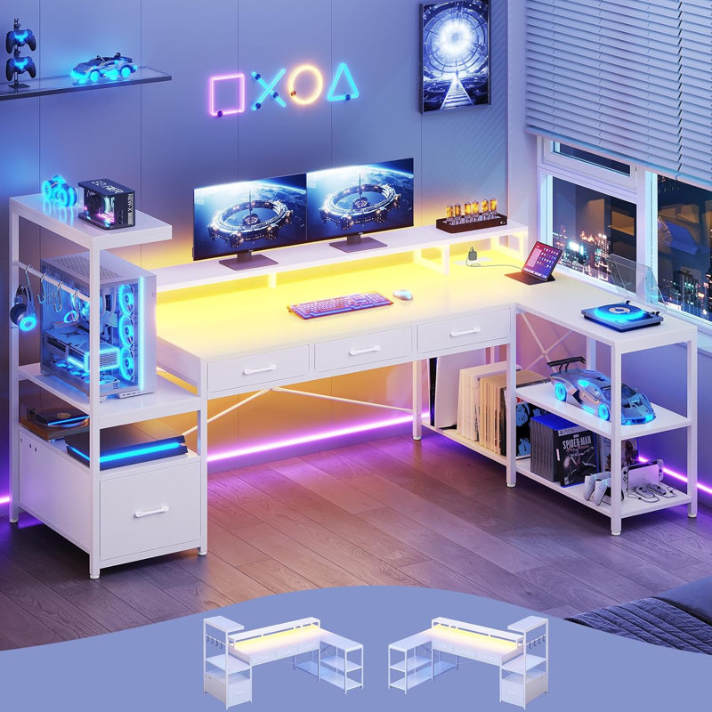  Bureau d'ordinateur 59 po, Blanc, Blanc
