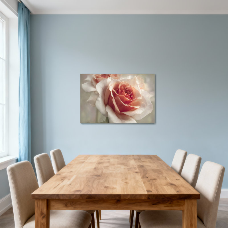 Plantes et fleurs, pêche douce sur fond rose, H 24 po x l 36 po