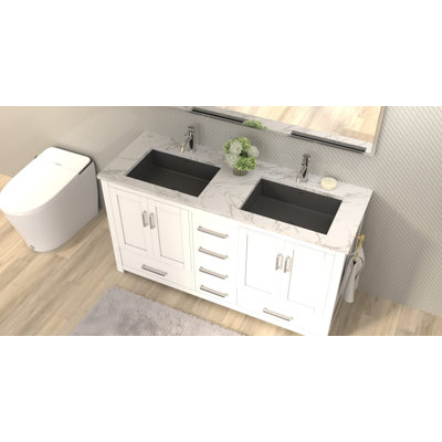 Lavabo de salle de bain encastrable en résine noire matte 23,6 po x 16,3 po Badeloft UB-05-M-MBLK