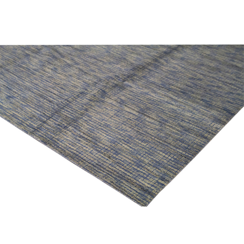 Hand Knotted Striped Area Rug in Blue, Rectangle 6' x 9'