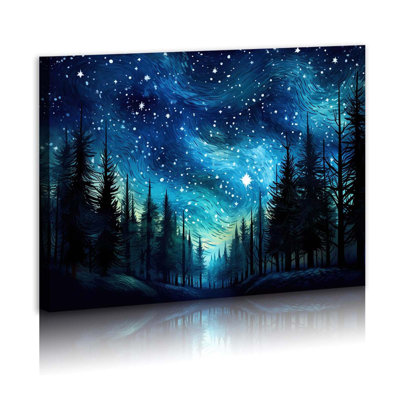 Forêt, toile, art visuel, décor, nuit étoilée bleue, forêt encadrée, œuvre d'art pour chambre à coucher, cuisine, salle de bain, décorations 12 x 16