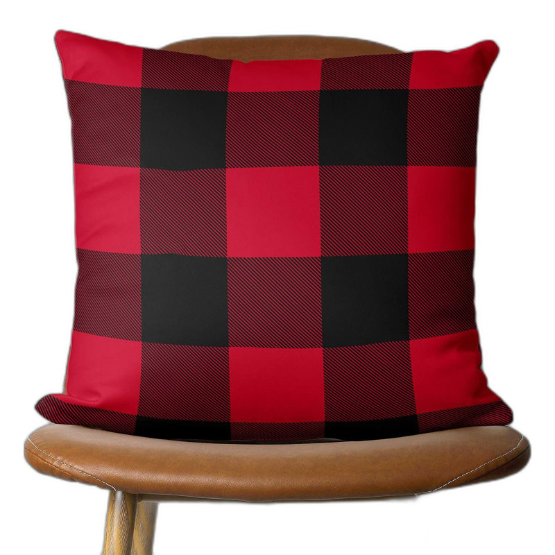 Red and Black Plaid Polyester Christmas Throw Pillow Cover 18" x 18"