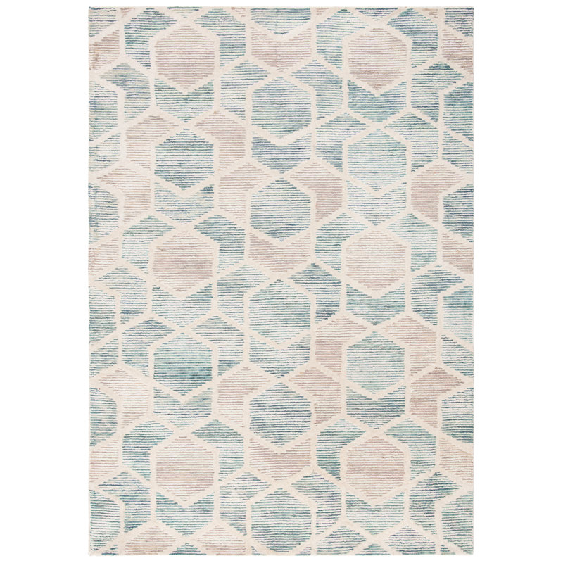 Milhouse Precious Hand Tufted Wool/Cotton Geometric Rug in Turquoise, Rectangle 9' x 12'