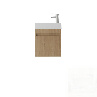 Meuble-lavabo flottant avec lavabo, porte à fermeture en douceur, lavabo en céramique, contreplaqué