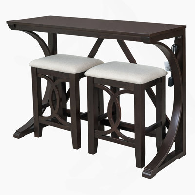 Ensemble de table de salle à manger à hauteur de comptoir 3 pièces Farmhouse avec port USB et tabourets rembourrés, finition espresso