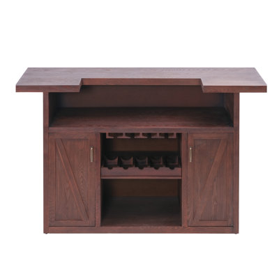 Table de bar 64 po x 23,6 po x 41,35 po en bois massif brun et panneau de fibres à densité moyenne avec rangement pour armoire à vin