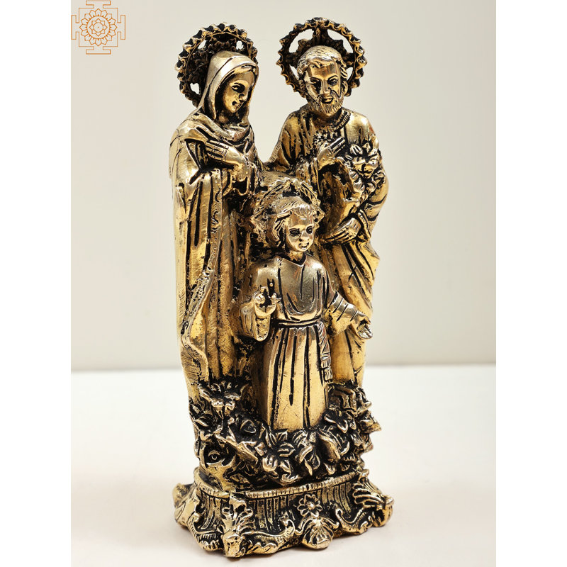 Statue en laiton 7 "debout Joseph, Mère Marie avec l'enfant Jésus - Figurine religieuse chrétienne fabriquée à la main