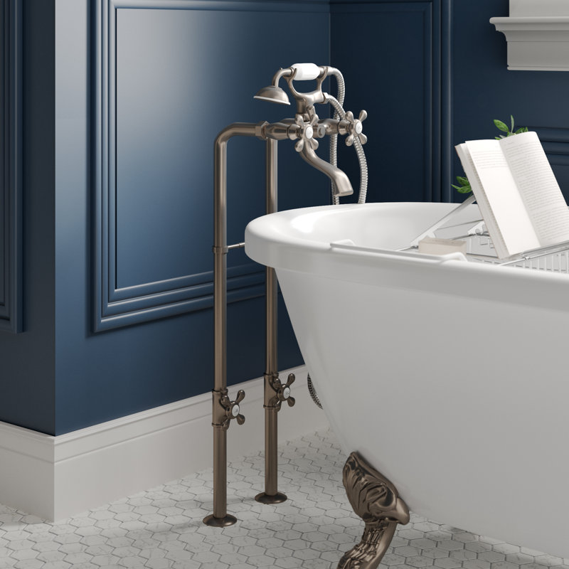 Kingston Traditional 36" Brushed Nickel Freestanding Tub Faucet with Handshower