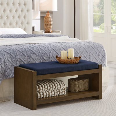 Banc d'appoint de 40 po avec étagère à chaussures inférieure, banc de siège rembourré pour le salon, banc de bout de lit compact moderne avec rangement pour sièges de chambre à coucher, coussin amovible, l 40 po - bleu marine
