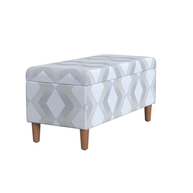 Besart Upholstered Flip Top Storage Bench, Cream/Gray Chevron