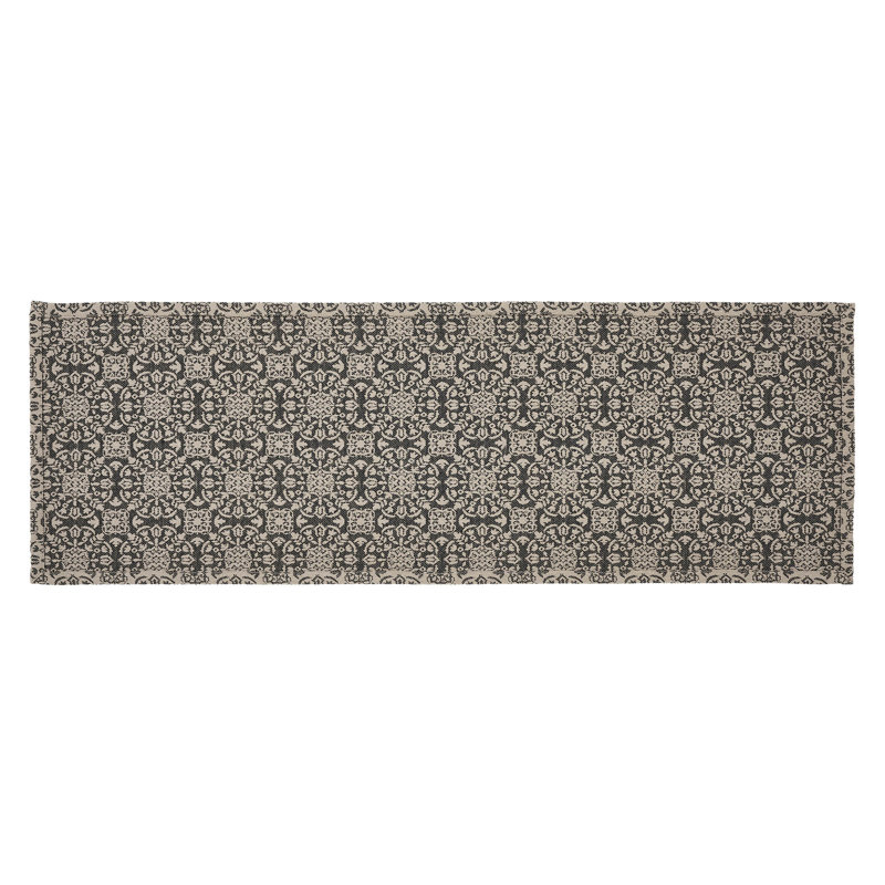 Natural Black Cotton Blend Medallion Table Runner, 12x36 inches