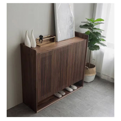 43.31" Brown Rectangular Solid Wood Shoe Storage