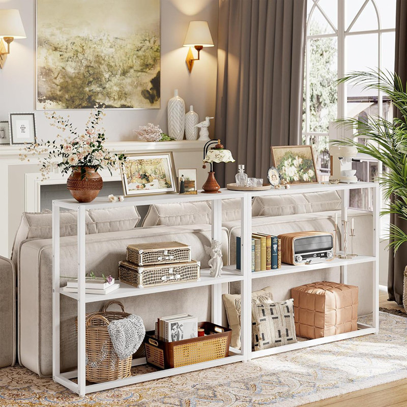 Petite table d'entrée, console étroite de 29,5 po avec tablettes, canapé, table basse, table d'appoint, table d'entrée pour le couloir, salon, petit espace, blanc