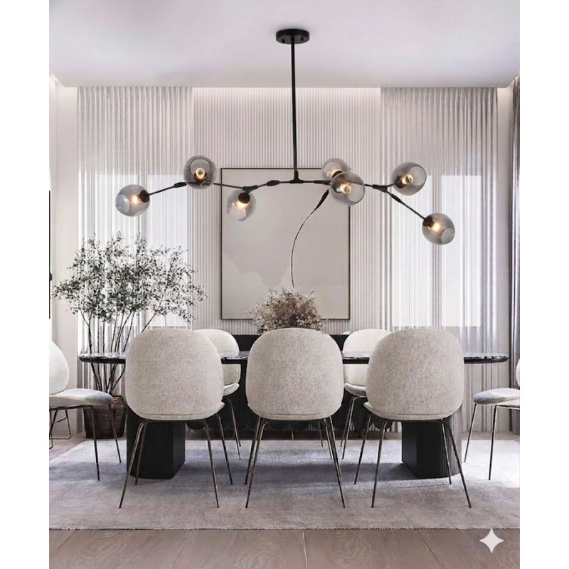 Transitional 7 Light Smoke Glass Linear Chandelier