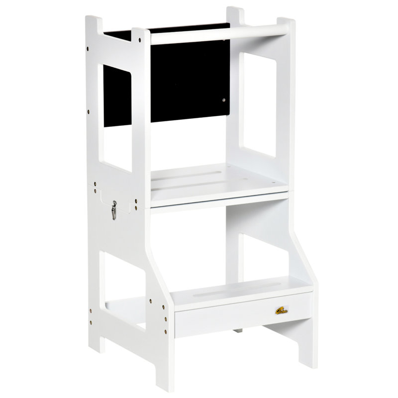 Escabeau de cuisine pour enfants, ensemble de table de cuisine 2 en 1 pour tout-petit, tour debout avec tableau noir, barrière de sécurité