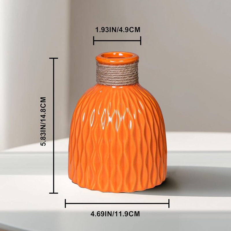 Vase en céramique orange 6 pouces