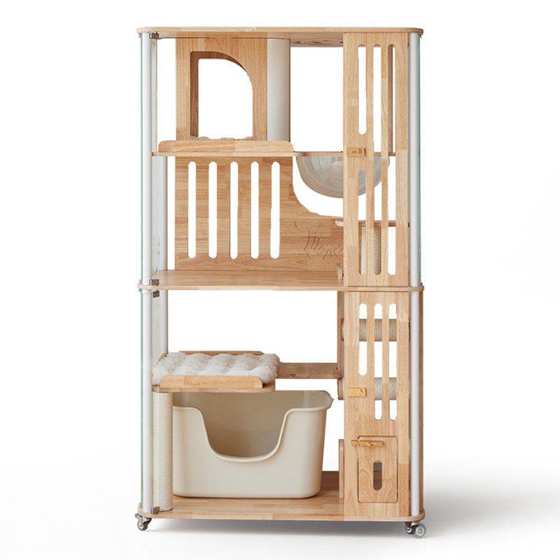 Grande maison pour chat en bois massif, compatible avec les bacs à litière automatiques