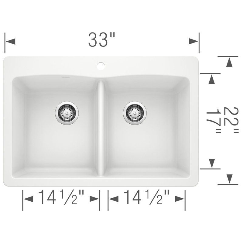 Diamond SILGRANIT 33" L x 22" W Double Bowl Drop-In/Undermount Kitchen Sink, White