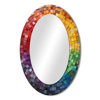 Colorful Spiraling Mosaic - Large Oval Wall Mirror On Metal