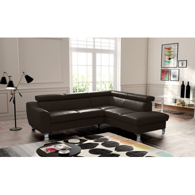 Aribel Faux Leather Corner Sectional with Sleeping Function and Storage Box with Adjustable Headrests